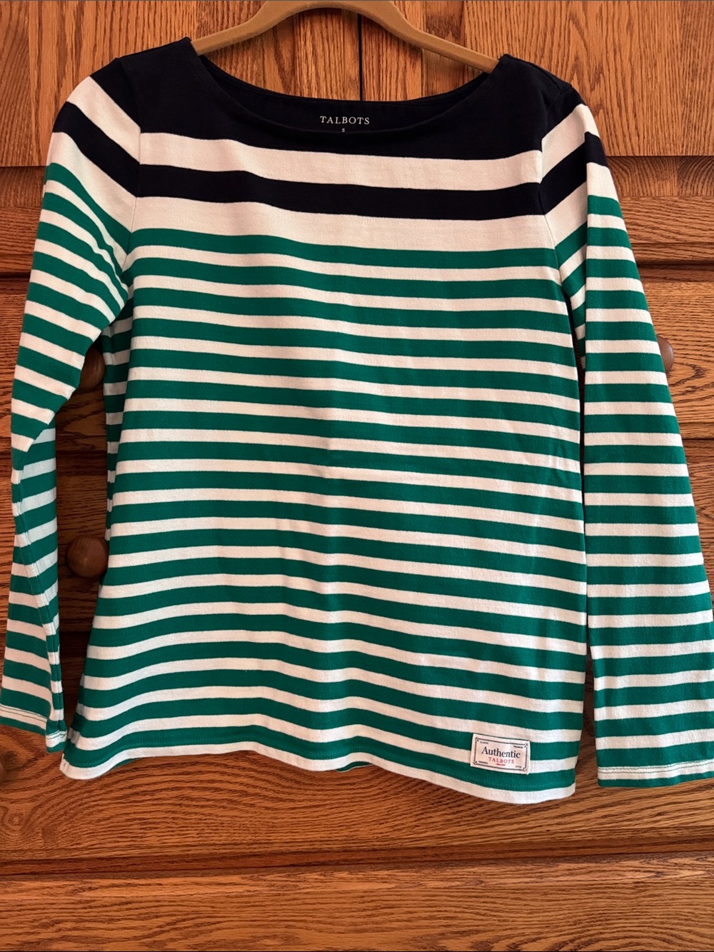 Talbots Navy, Green & White Striped Long-Sleeve Top